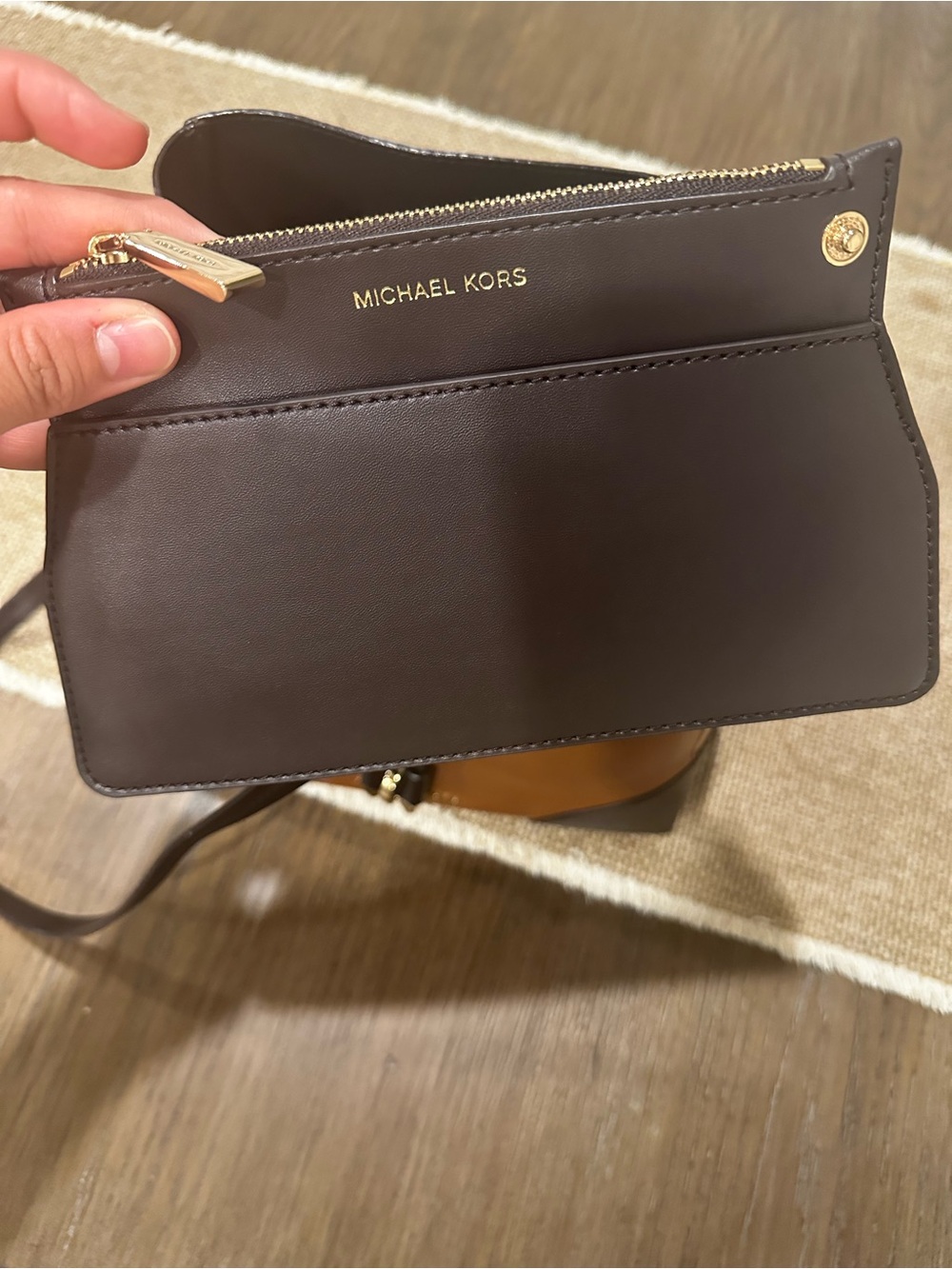 Michael Kors Brown and Tan Pebbled Leather Drawstring Shoulder Bag - Picture 8 of 16